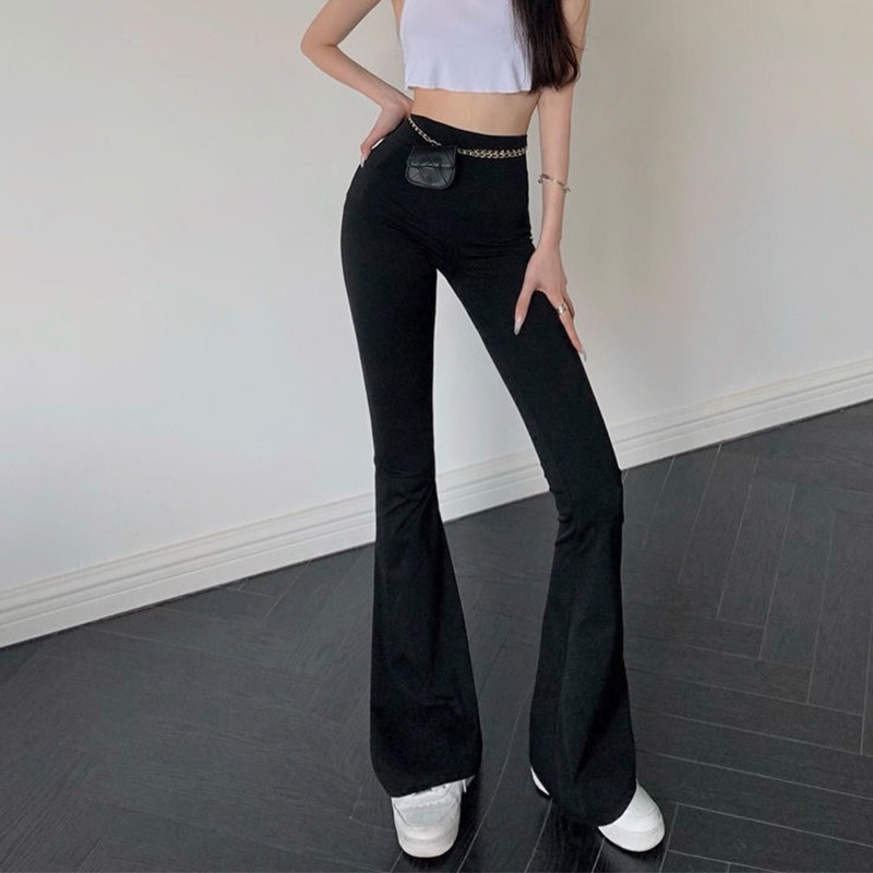 Quần Dài Ống Loe Lưng Cao Thời Trang Thanh Lịch Dành Cho Nữ