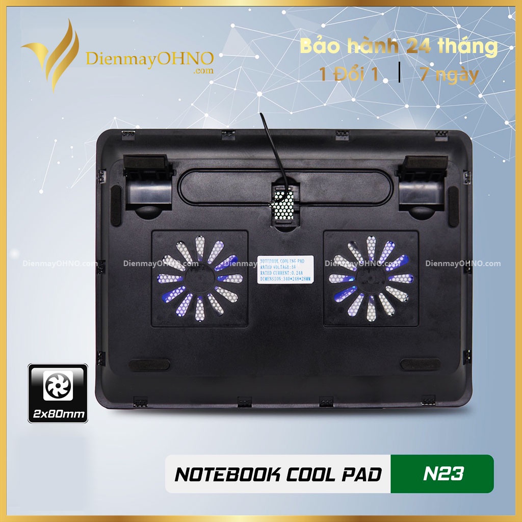 Đế Quạt Tản Nhiệt Laptop N23 2 Fan Quạt Làm Mát Laptop Đế Quạt Hút Gió Máy Tính