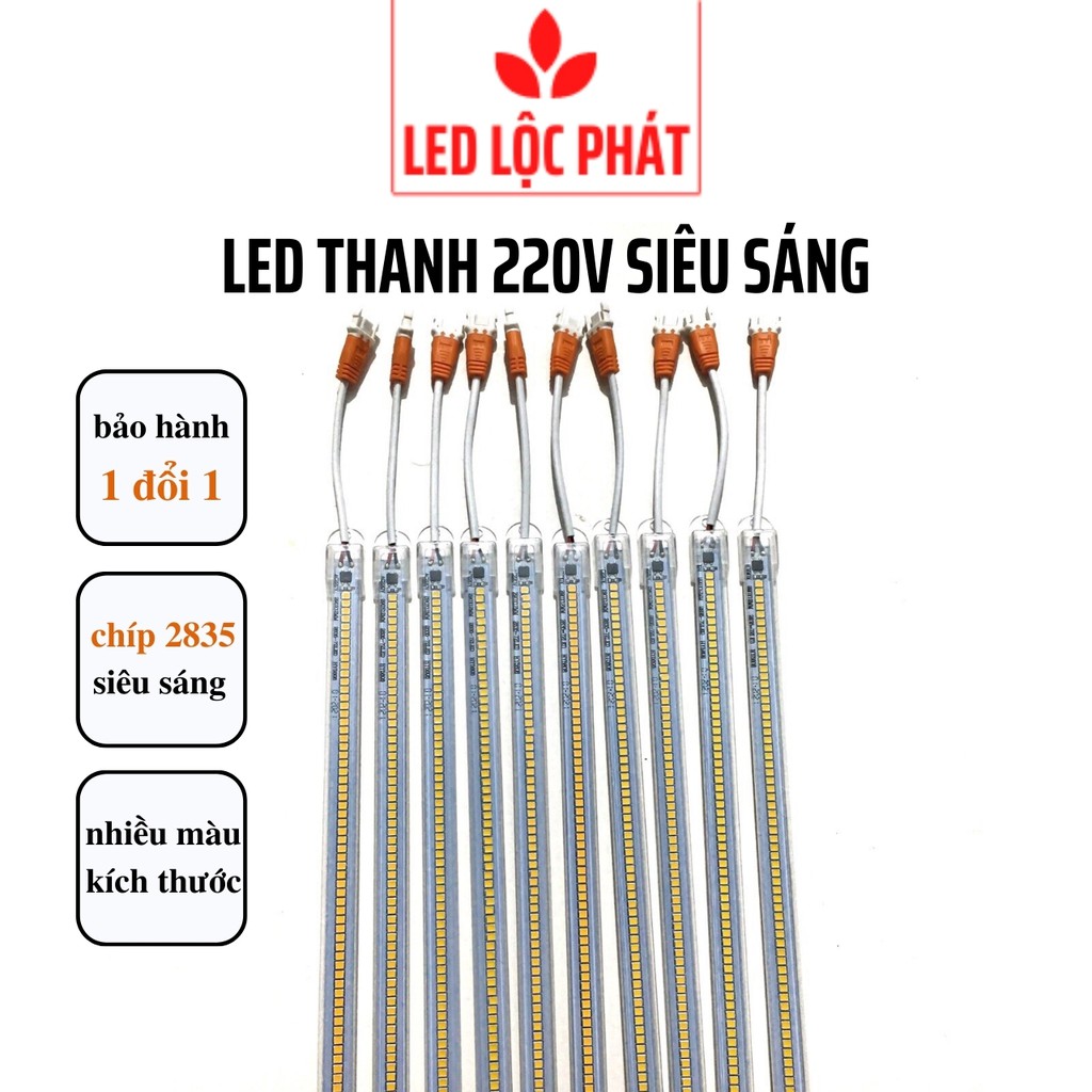 Đèn led thanh 220v 1m 50cm 30cm chíp 2835 siêu sáng màu trắng vàng, led thanh 220v bọc nhựa dùng điện trực tiếp