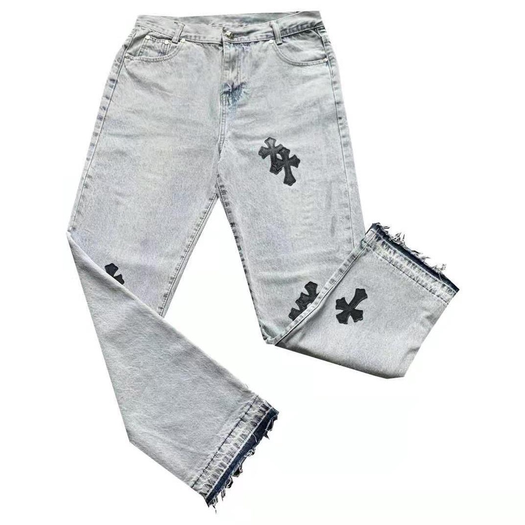Quần Jeans Thêu Chữ Thập Dáng Suông Rộng Phong Cách Thời Trang Đường Phố Có Size S-2Xl