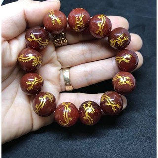 Vòng tay đá phong thủy may mắn chạm rồng 14ly