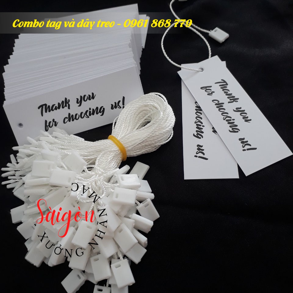 Combo 100 dây treo trắng, đen và 100 nhãn tag treo quần áo thank you -hàng có sẵn kho