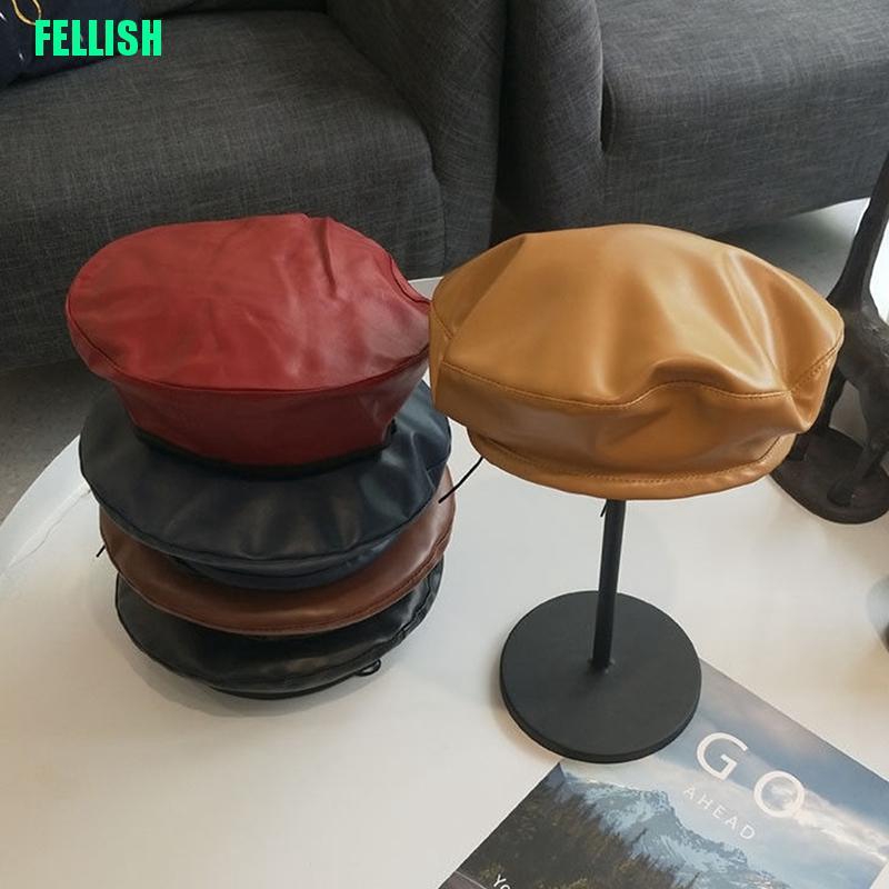 Nón beret da PU phong cách cổ điển cho nữ