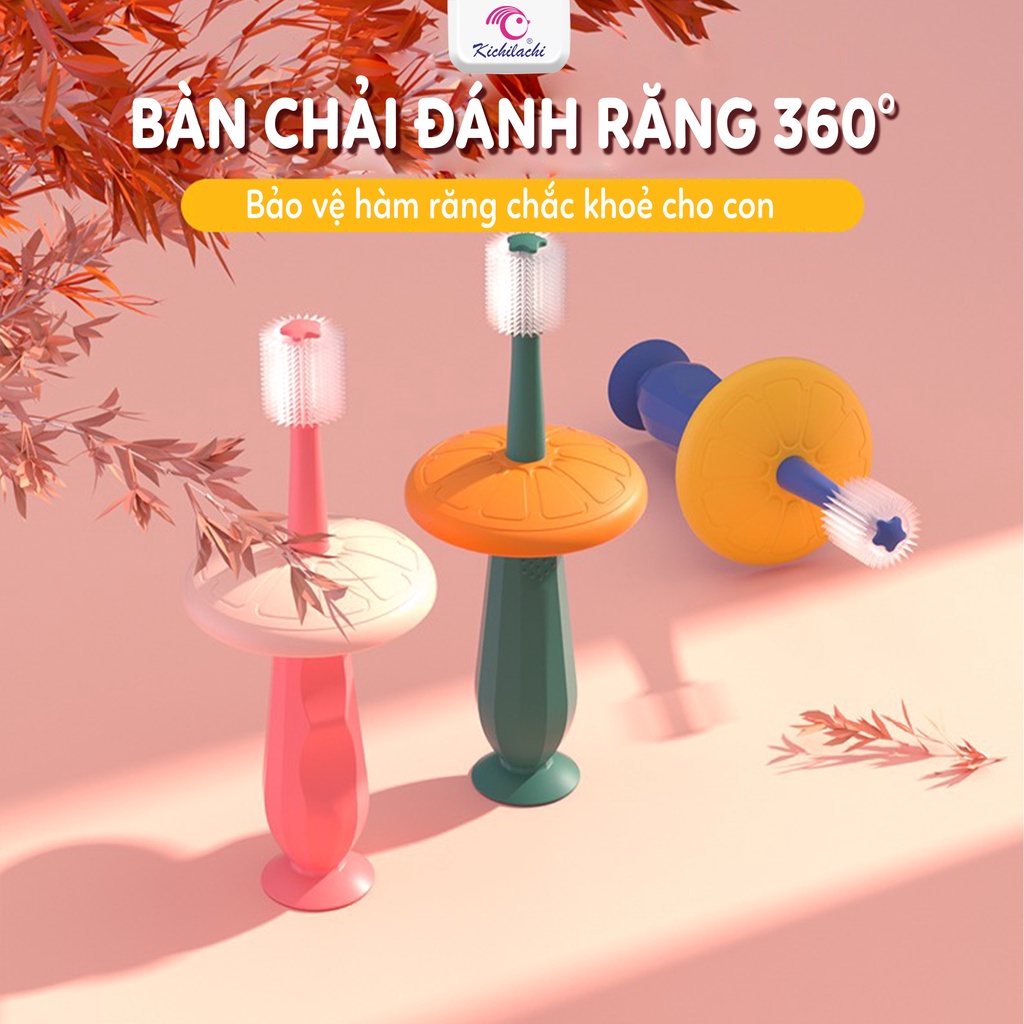 Bàn chải đánh răng mẫu mới 2022 KICHILACHI silicon siêu mềm có thể xoay 360 độ, giúp vệ sinh răng miệng cho bé