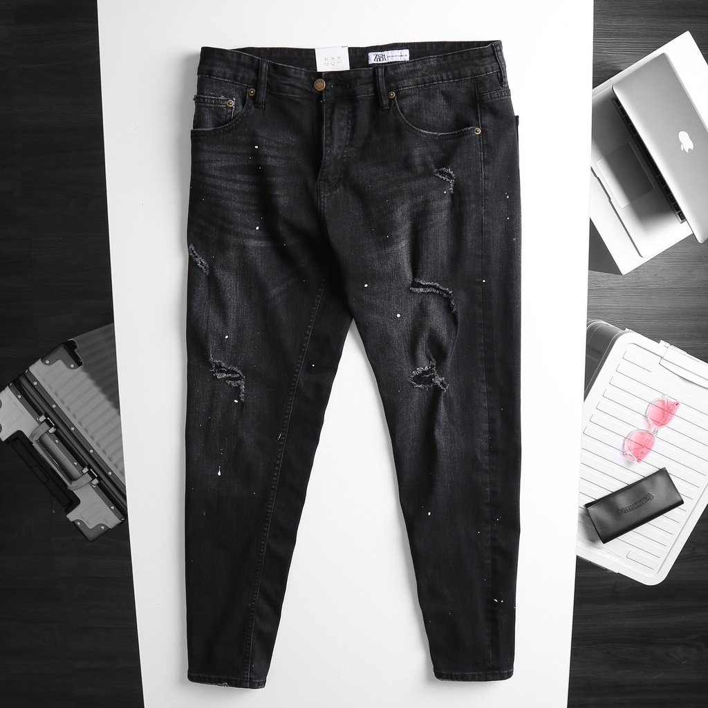(bigsize) Quần jean dài nam đen rách chấm trắng bigsize 80kg - 130kg mặc đẹp - MT10