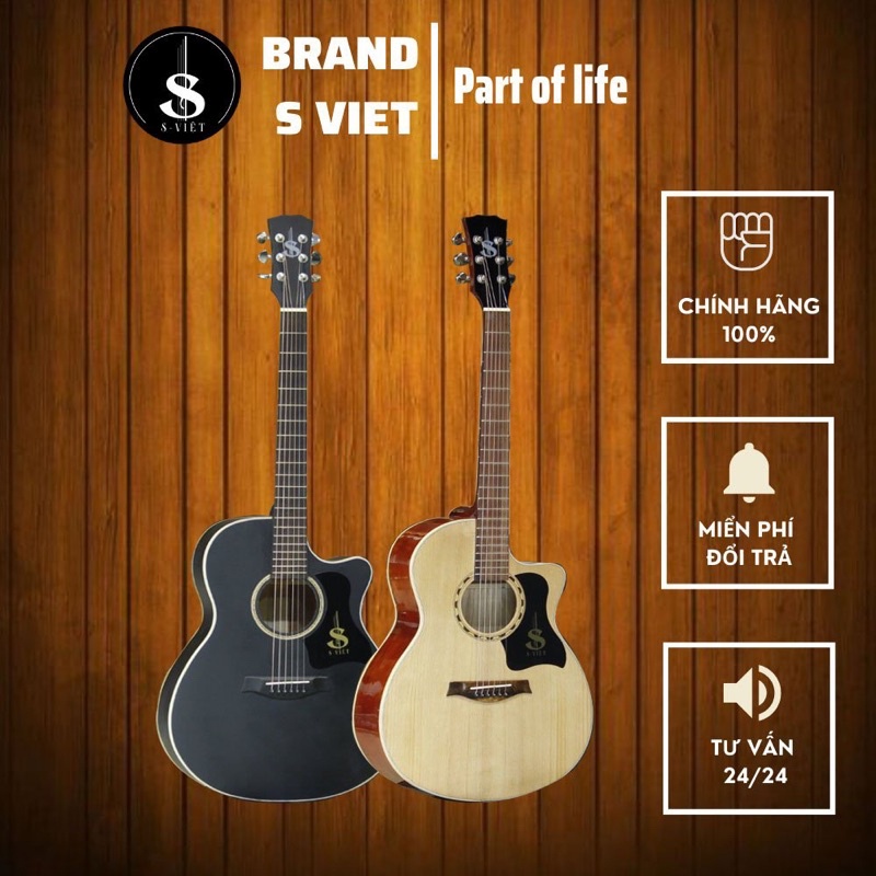 Đàn guitar acoustic gỗ thịt, có ty, có EQ kết nối loa mã CV120Pro, CV135, CV25 và CVAC25 chính hãng S Việt