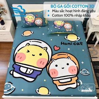 Bộ ga giường và vỏ gối hoạt hình cho bé, ga gối cotton 100%