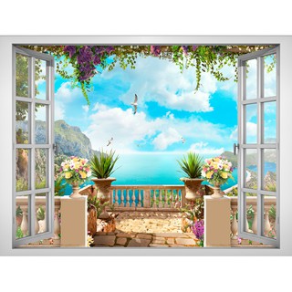 Tranh dán tường cửa sổ HD Cảnh biển đẹp CS0023 Kim sa