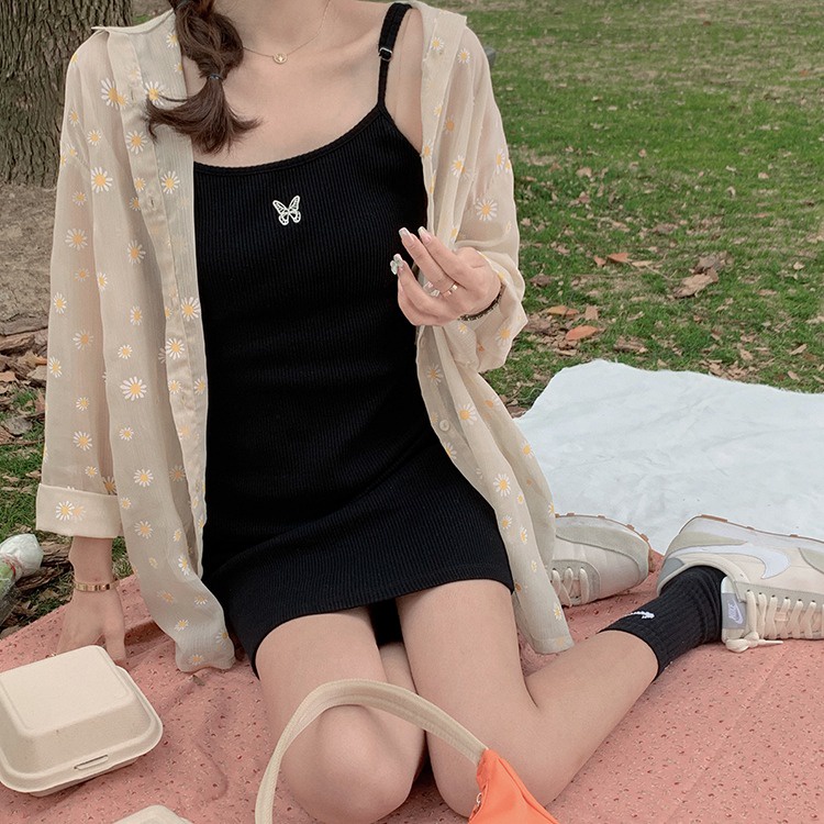 【ZHELIHANGFEI】 / Đầm Hai Dây Dệt Kim Ôm Dáng Thêu Họa Tiết Bướm Rỗng Phong Cách Sang Trọng Mùa Hè 2022 Quyến Rũ Cho Nữ