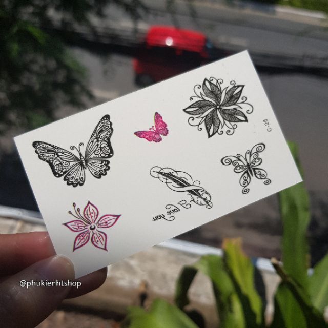 Hình xăm dán tattoo bướm aq164 c25.Xăm dán tatoo mini tạm thời, size &lt;10x6cm