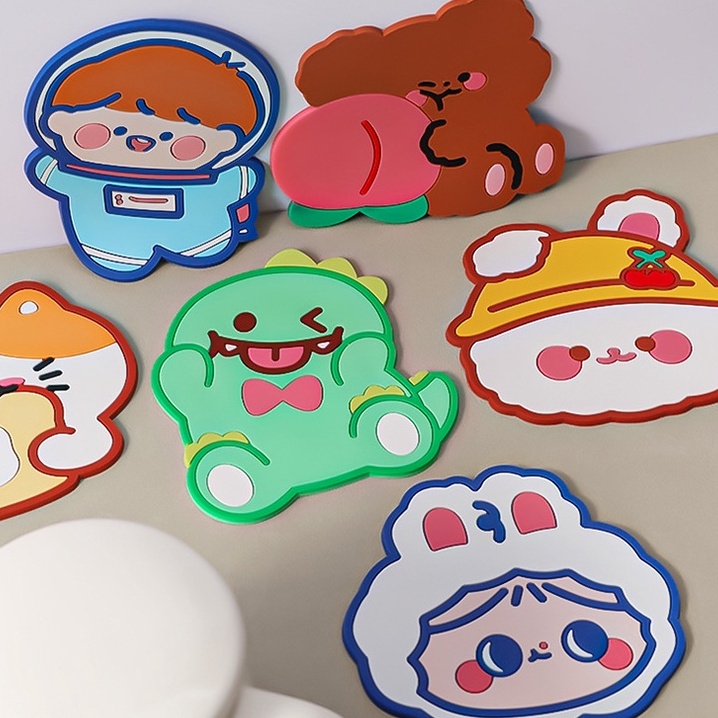 Tấm Silicon Lót Cốc Nhiều Hình Cute Ngộ Nghĩnh Miếng Để Cốc Ly Họa Tiết Xinh Xắn Cartoon D047