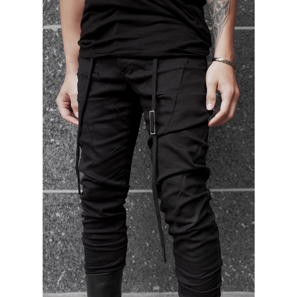 Quần jean nam đen RICH Wrinkled Line Cut Pant - QD071A