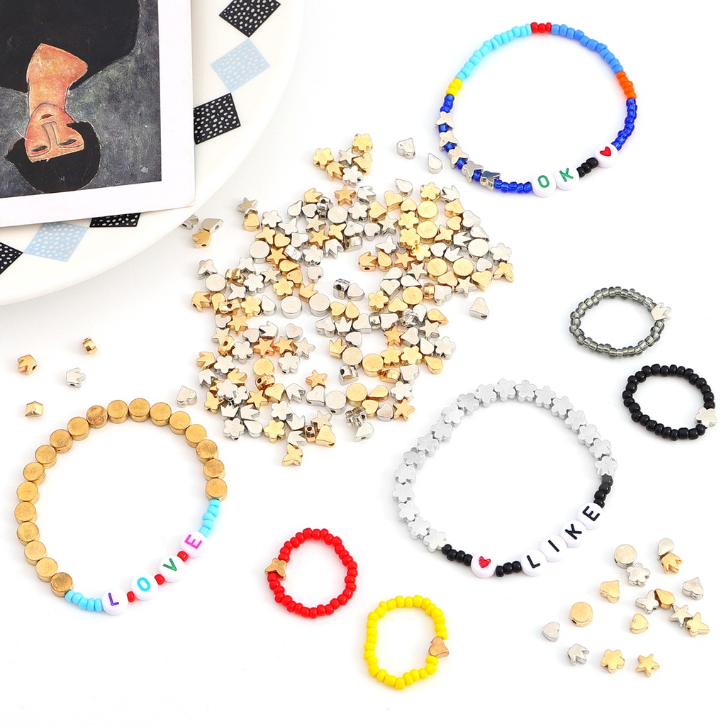 Set 100 hạt xỏ lỗ làm trang sức hình ngôi sao/ trái tim nhiều màu sắc DIY