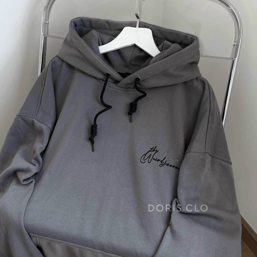 Áo Hoodies Nam Nữ Chui Đầu Chữ Ký Màu Xám Có Nón Logo thêu Form Rộng Che Nắng Chắn Gió Tốt [NEW UNISEX]