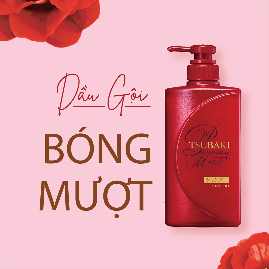 Bộ Đôi Gội Xả Dưỡng Tóc Bóng Mượt Premium Moist Tsubaki (490ml/Chai)