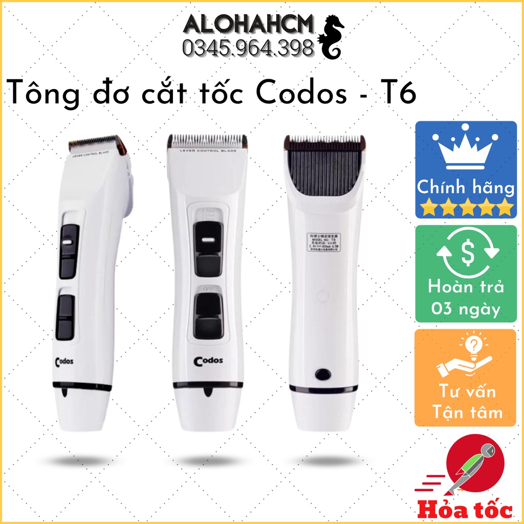 Tông đơ cắt tóc chuyên nghiệp CODOS, lưỡi bén, pin trâu, cầm vừa tay - Hàng chính hãng bảo hành 1 đổi 1 12 tháng