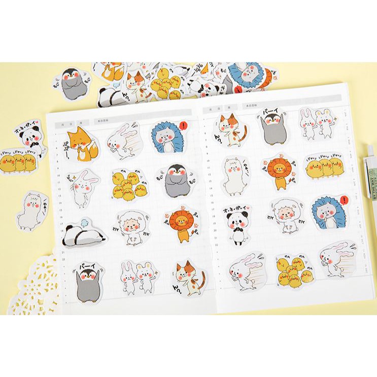 Bộ 46 Sticker Hàn Quốc hình con vật dễ thương dán trang trí E28