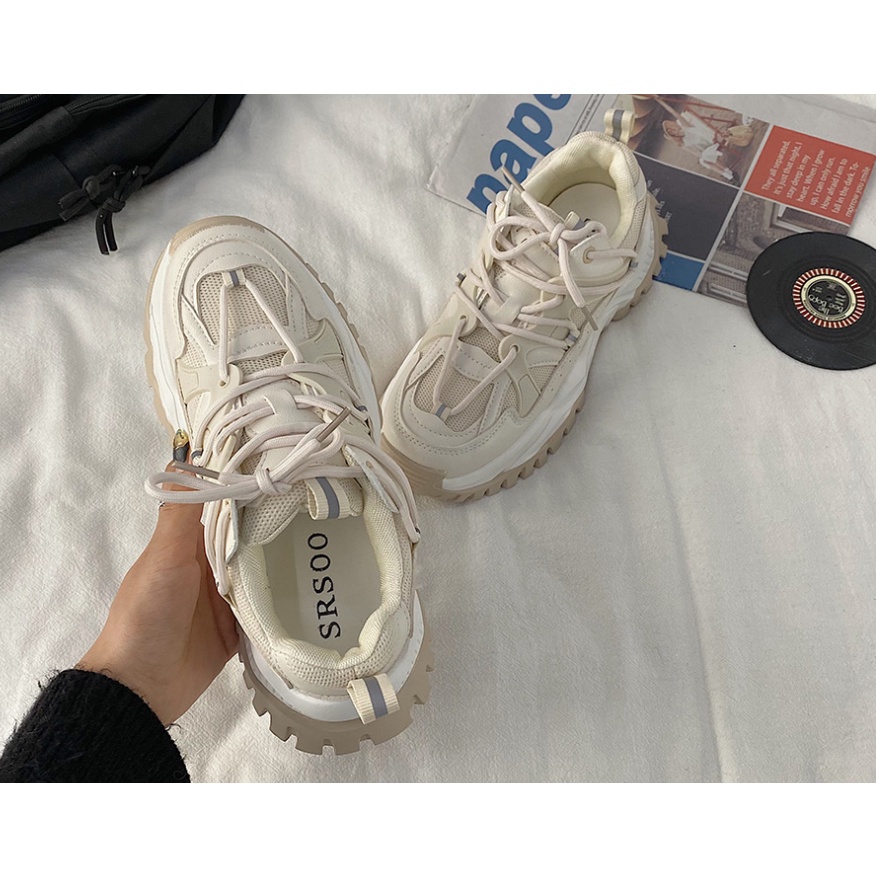 |Hàng có sẵn| Giày thể thao nữ độn đế màu kem trắng, màu đen SRSOO, sneaker hottrendi
