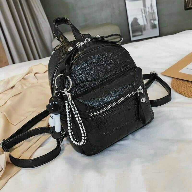 Balo Nữ Da PU Thời Trang Kakapo Màu Đen Vân Rắn