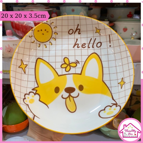 Bộ Bát Đĩa Decor Chén Dĩa Sứ Dễ Thương Đẹp Cao Cấp Hình Chó Corgi 14 món Cực Cute