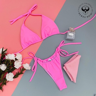 Bikini hai mảnh trơn không khăn trang phục đi biển mùa hè mát mẻ