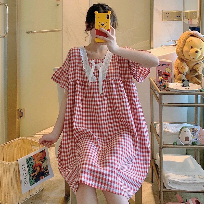 Váy ngủ nữ style ulzzang Hàn Quốc chất đũi thoáng mát