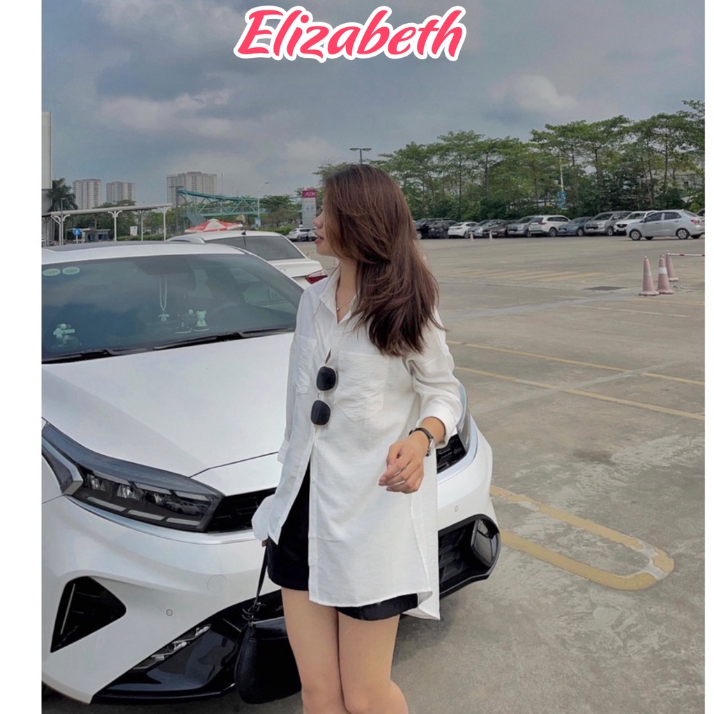 Áo sơ mi nữ dài tay tà lệch form rộng bigsize Elizabeth chất liệu đũi tơ mềm mát SMH.31
