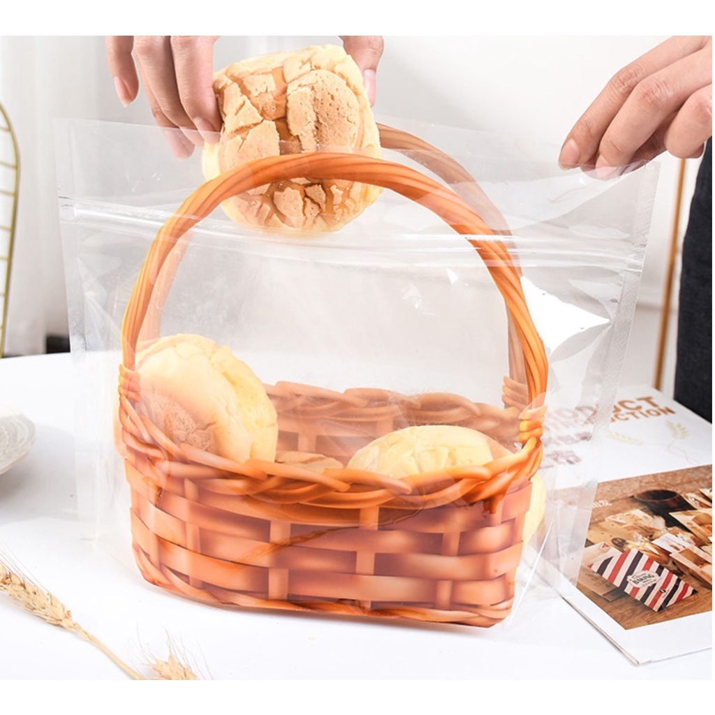 50 cái túi zip hình giỏ mây đựng bánh mì sandwich hoặc kẹo các loại
