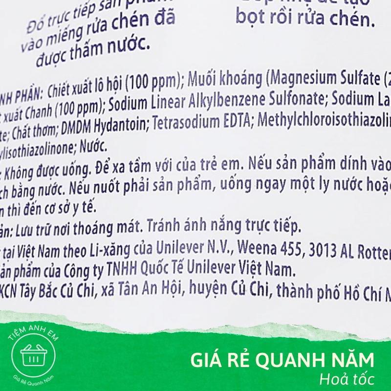 Nước rửa chén Sunlight thiên nhiên muối khoáng và lô hội an toàn cho chén dĩa trẻ em túi 725ml