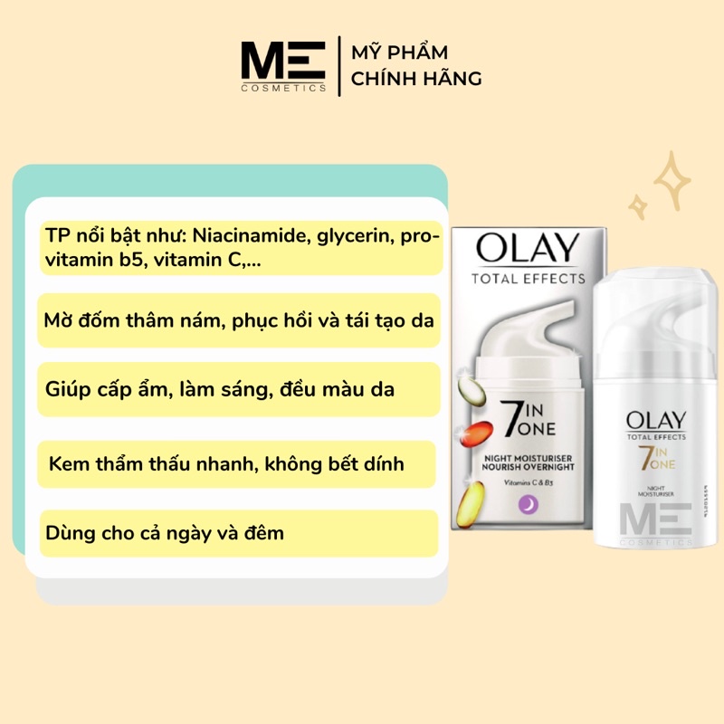 (Hàng Uk) Kem Dưỡng Olay Total Effects 7 in 1 Night &amp; Day Moisturiser Nourish 50ml