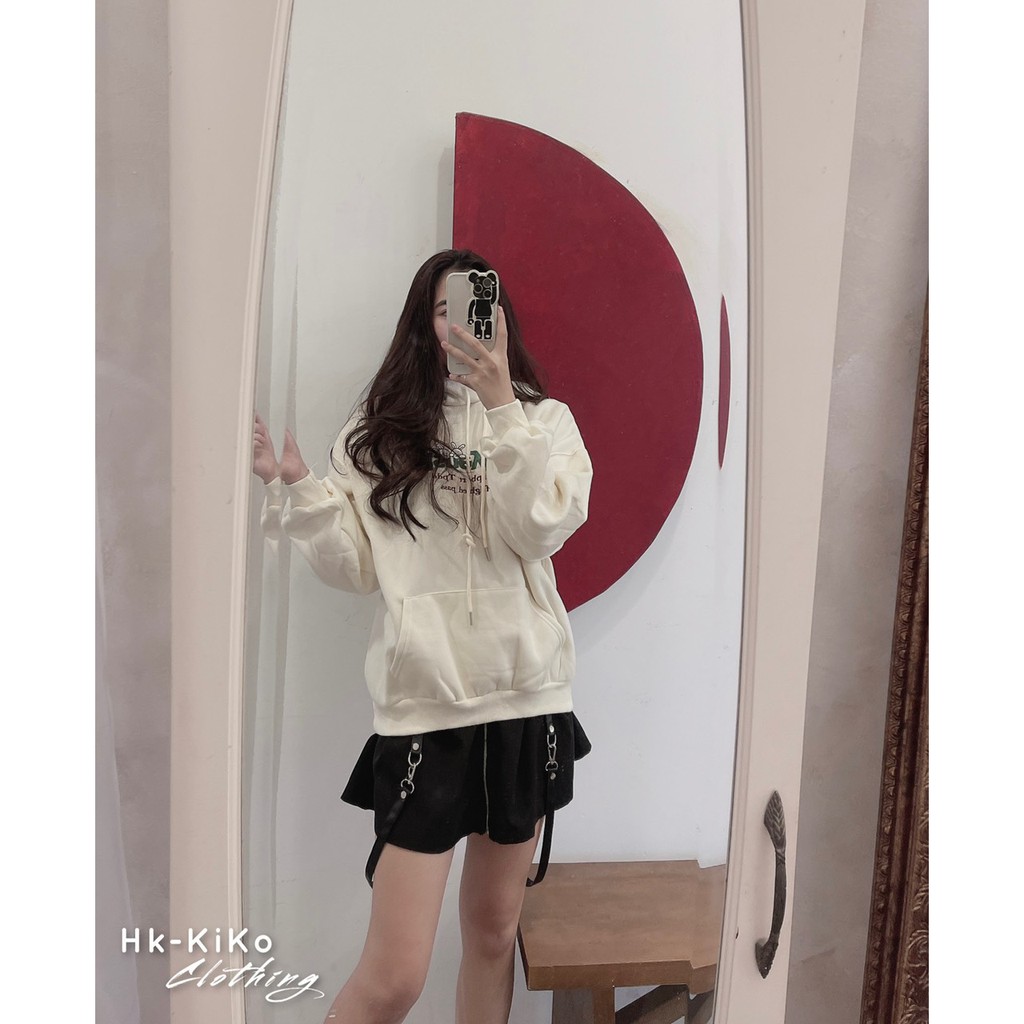 Áo Hoodie chữ thêu phối màu mũ