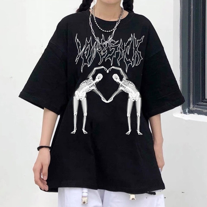 Áo Thun Tay Ngắn Cổ Tròn In Hình Trái Tim Phong Cách Harajuku Thời Trang Mùa Hè Cho Nữ