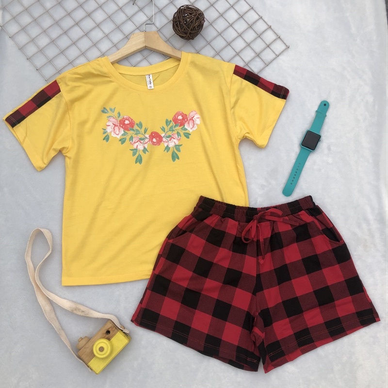 Đồ bộ thun bé gái tay ngắn quần ngắn in họa tiết dễ thương size cồ 32 đến 42kg - Hirokids
