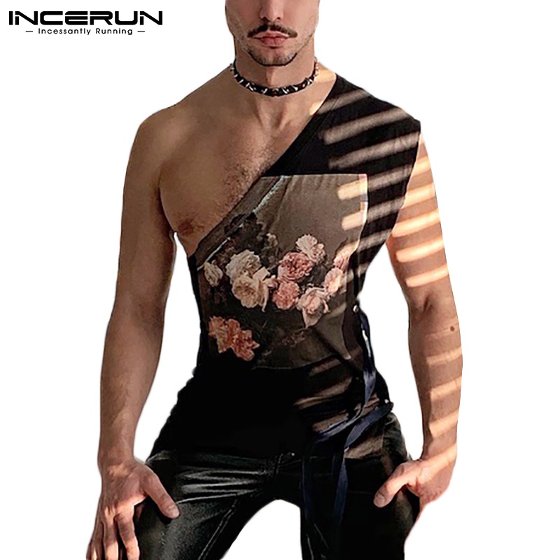 Áo INCERUN không tay in họa tiết hoa thời trang cho nam