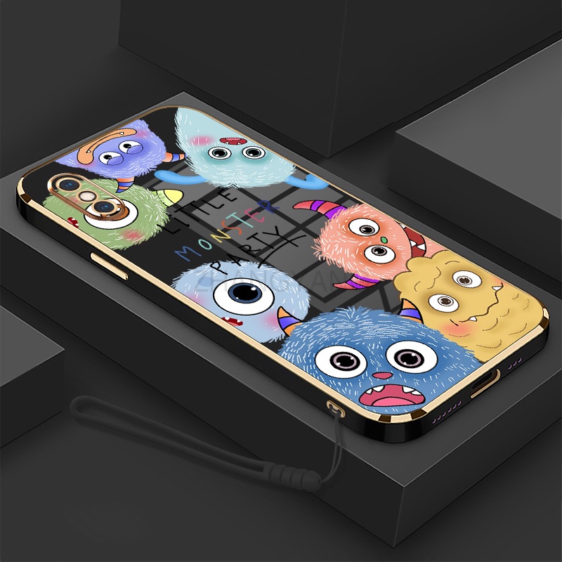 Ốp Điện Thoại silicone TPU Mềm Mạ Điện Họa Tiết Quái Vật Nhỏ Có Dây Đeo Cho iPhone x iPhone xs iPhone xs max
