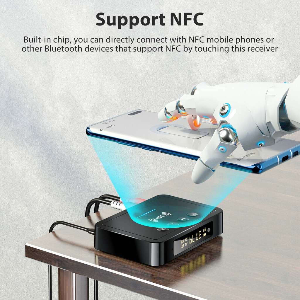 Bộ ChuyểN ĐổI Âm Thanh Bluetooth 5.0 3 Trong 1, 3.5mm AUX NFC Sang 2 RCA