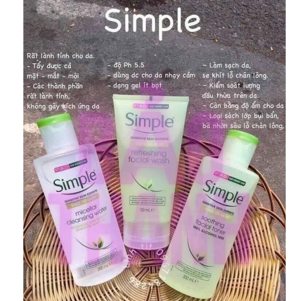 Combo Simple Tẩy trang 200ml + Sữa rửa mặt 150ml + Toner 200ml cho da sạch khỏe đẹp_bao_thanh.cosmetic | BigBuy360 - bigbuy360.vn