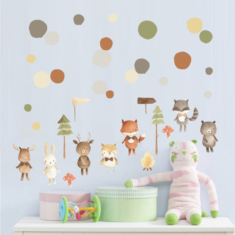 lucky* Cartoon Forest Animal Wall Stickers PVC Self-adhesive Colorful Removable Waterproof Wallpaper Mural Art Decal Decoration