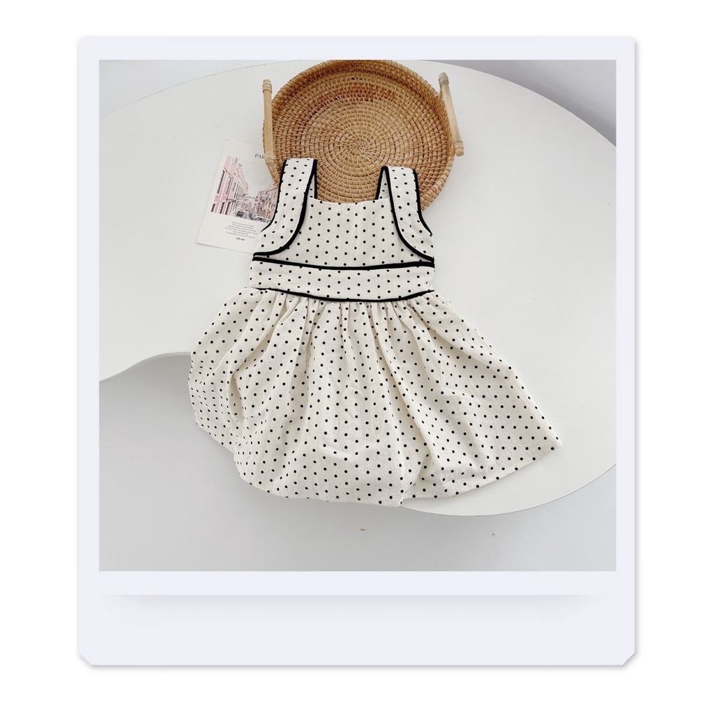 Váy chấm bi 2 dây bản to cho bé gái có chun lưng