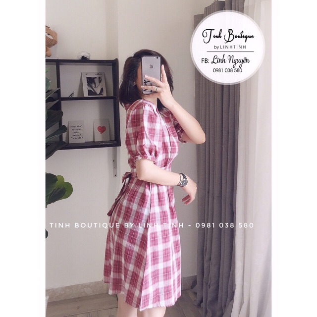 [Mã WARN20 giảm 20k đơn 150k] ĐẦM CARO CỔ U TAY PHỒNG | BigBuy360 - bigbuy360.vn