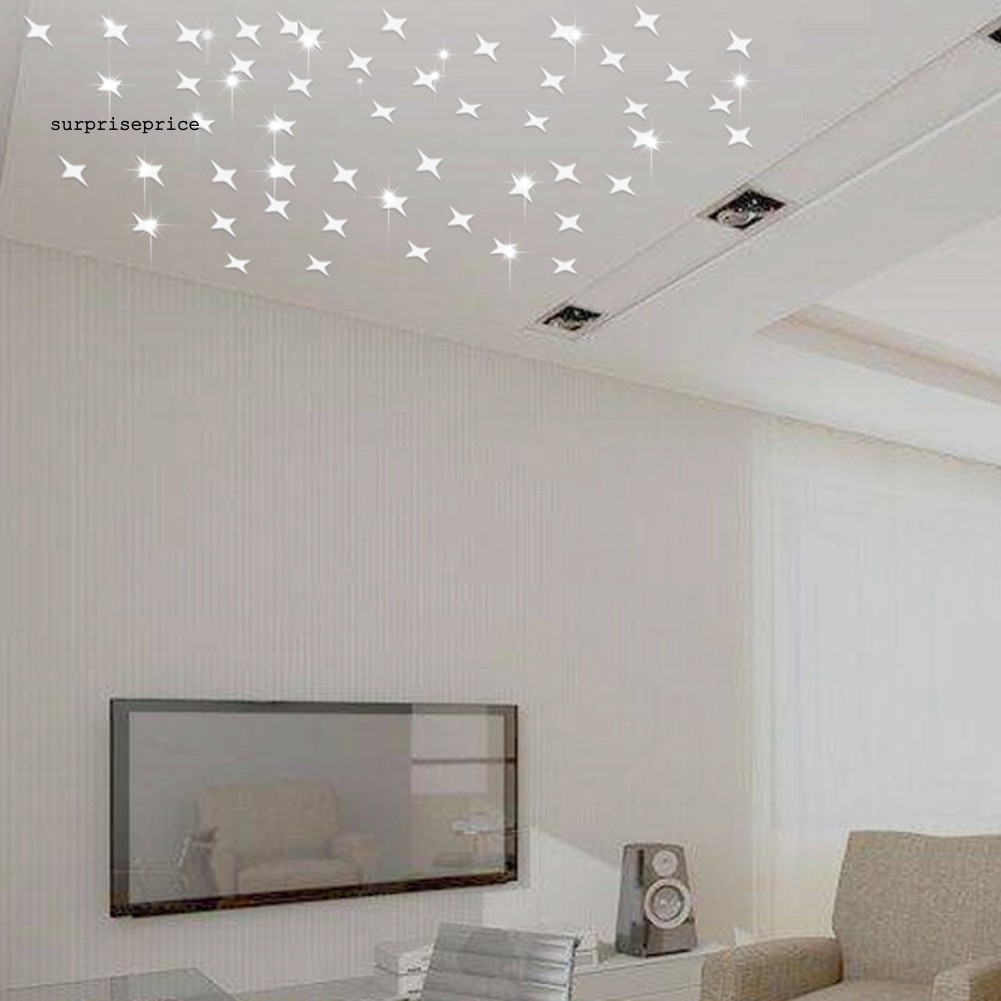 Set 50 sticker dán tường họa tiết ngôi sao mặt gương 3D xinh xắn