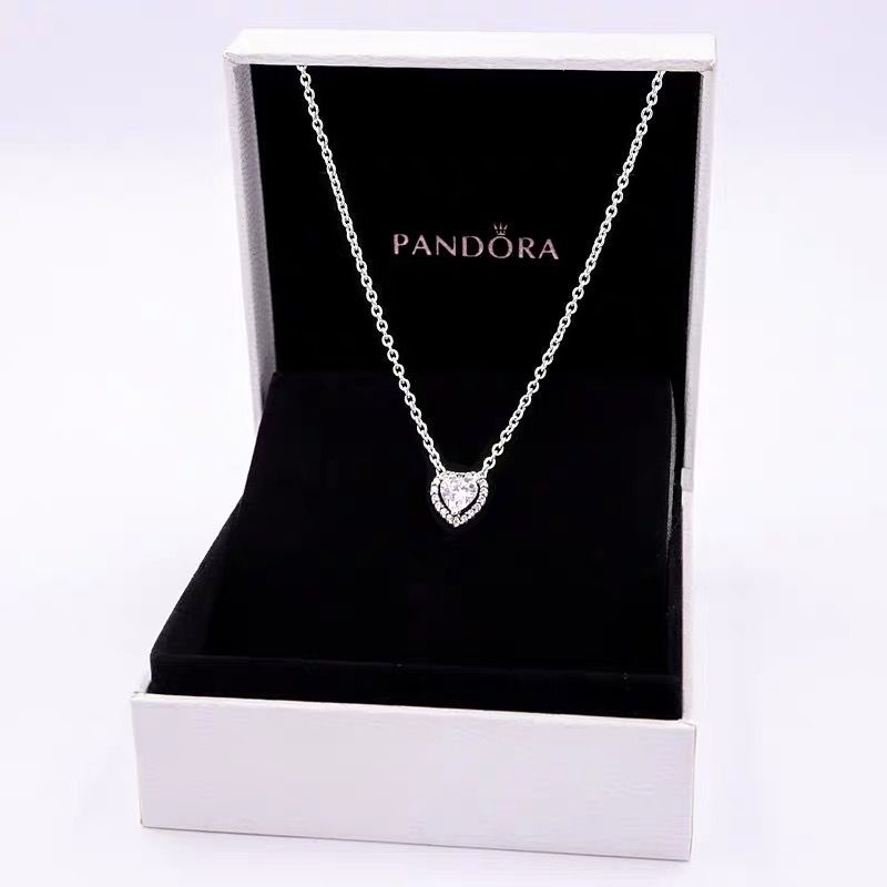 PANDORA Vòng cổ Bạc 925 Mặt Trái Tim Đính Đá Cz Thời Trang