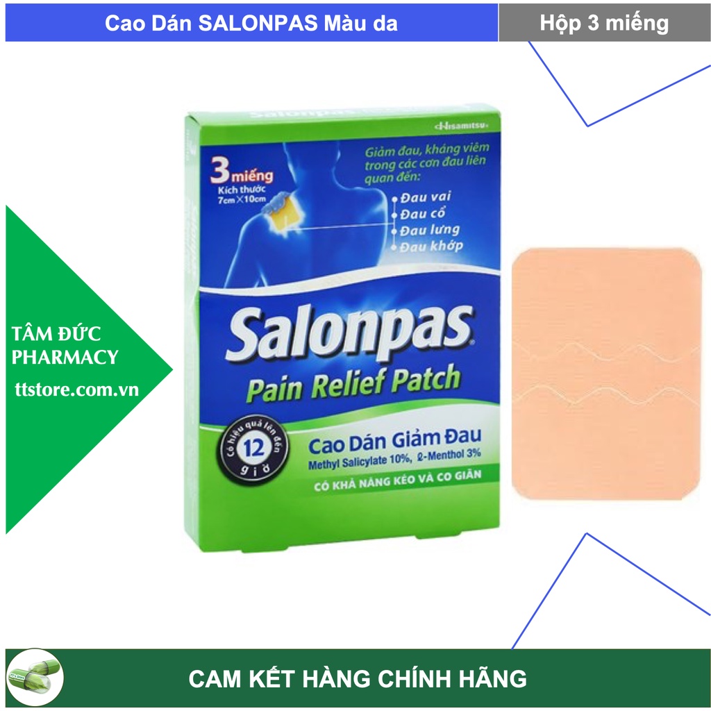 SALONPAS Pain Relief Patch [Hộp 3-5 miếng] - Cao dán Salonpas màu da - kéo và co giãn