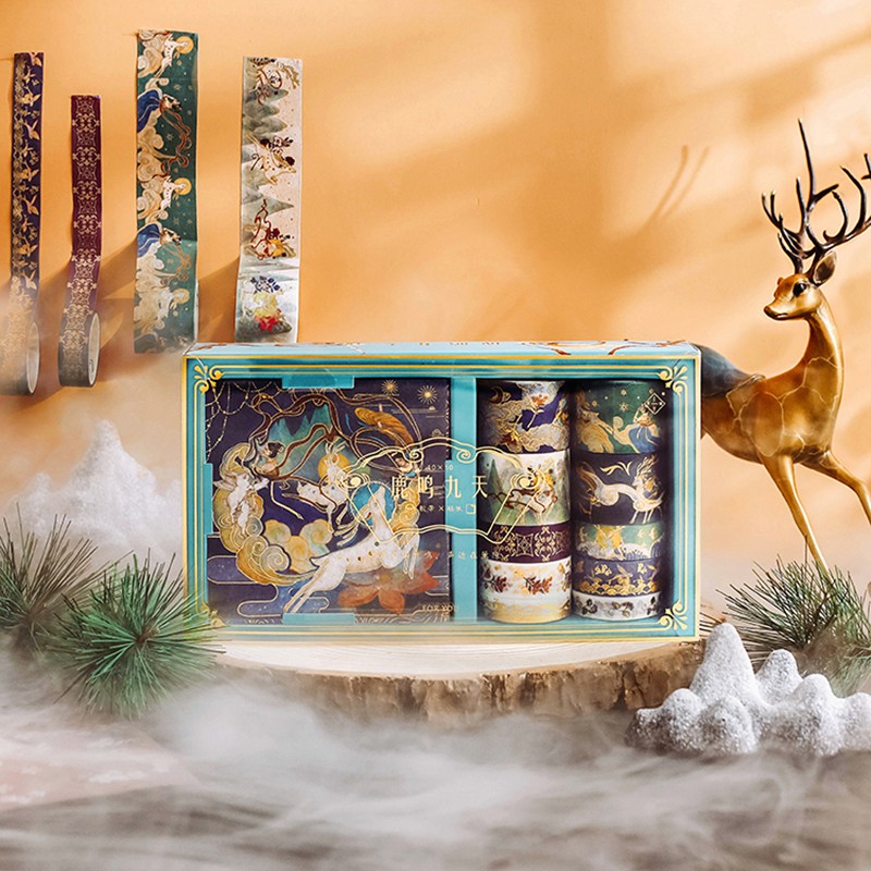 Combo Sticker Washi masking tape băng dính cổ trang ánh nhũ phong cách Nhật Bản