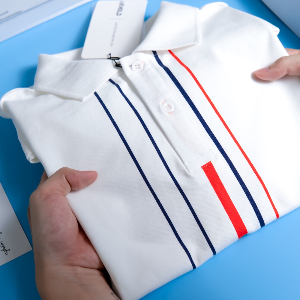 Áo thun polo nam ARNOLD BAK in họa tiết sọc, vải cá sấu Cotton thoáng mát