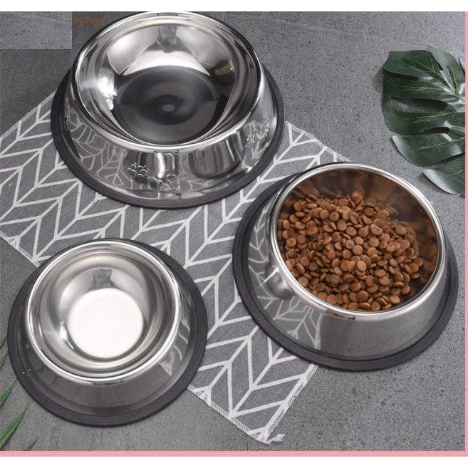 Bát ăn cho mèo, bát ăn cho chó, chén ăn inox cho chó mèo đế sao su siêu bền, chống lật