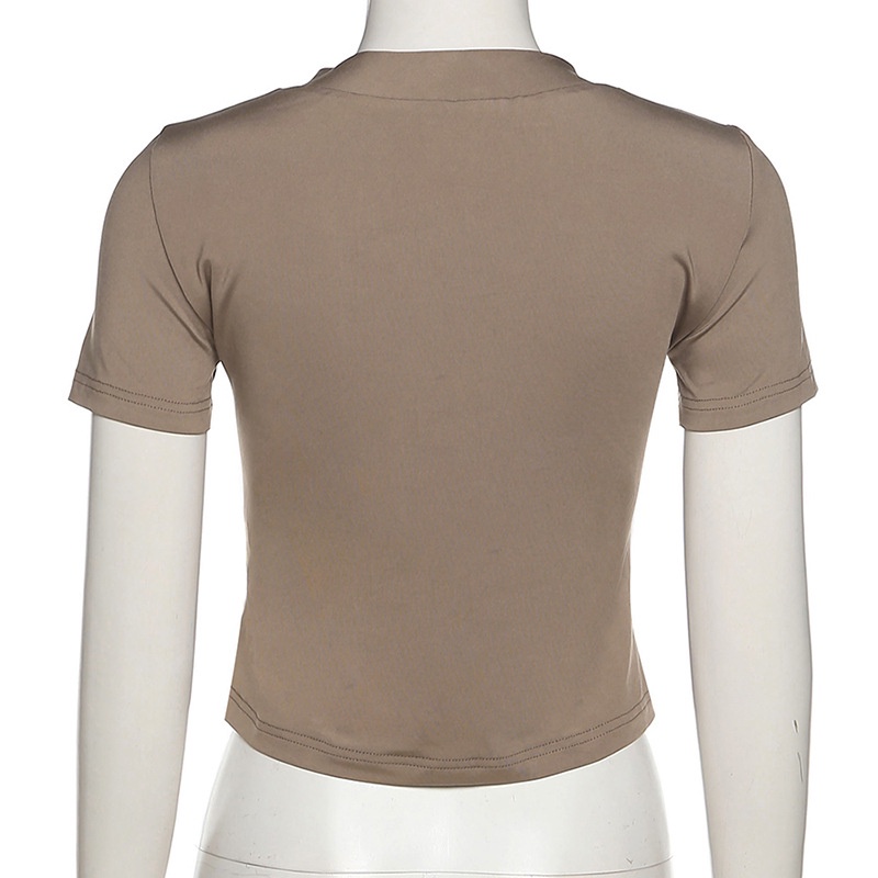 Áo Thun Tay Ngắn Đính Nút Ren Thời Trang Cho Nữ