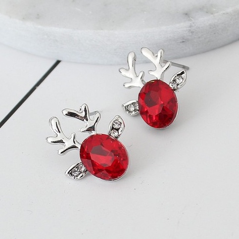 Khuyên tai BAMOER hình nụ bằng hợp kim hình nai sừng tấm đính đá dành cho dịp Giáng Sinh