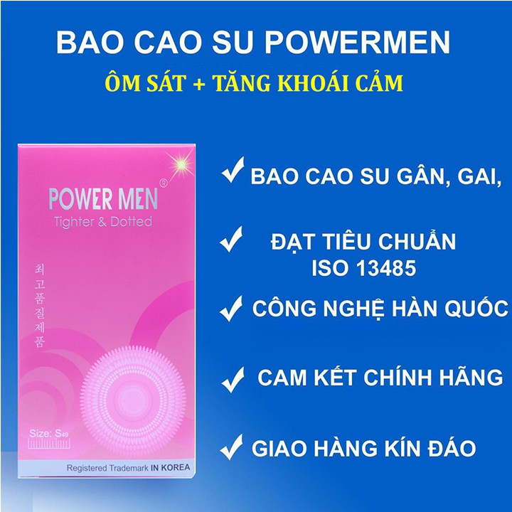 Bao cao su gai Powermen Tigher & Dotted Size nhỏ Ôm sát 49mm Hộp 3 bcs (TDO3)