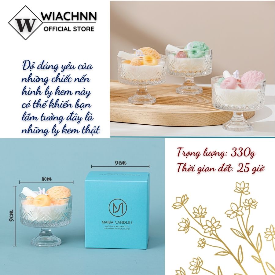 Nến Thơm Ly Kem  WIACHNN Hanmade Hương Thơm Tự Nhiên An Toàn Khử Mùi Decore 330G